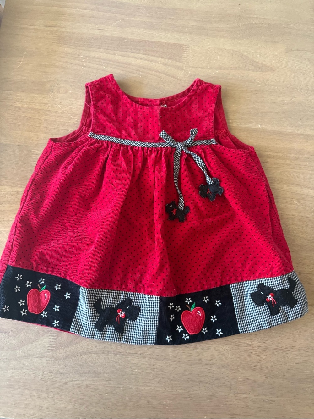 Vintage Rare Editions Red and Black Embroidered Dog & Apple Corduroy Dress